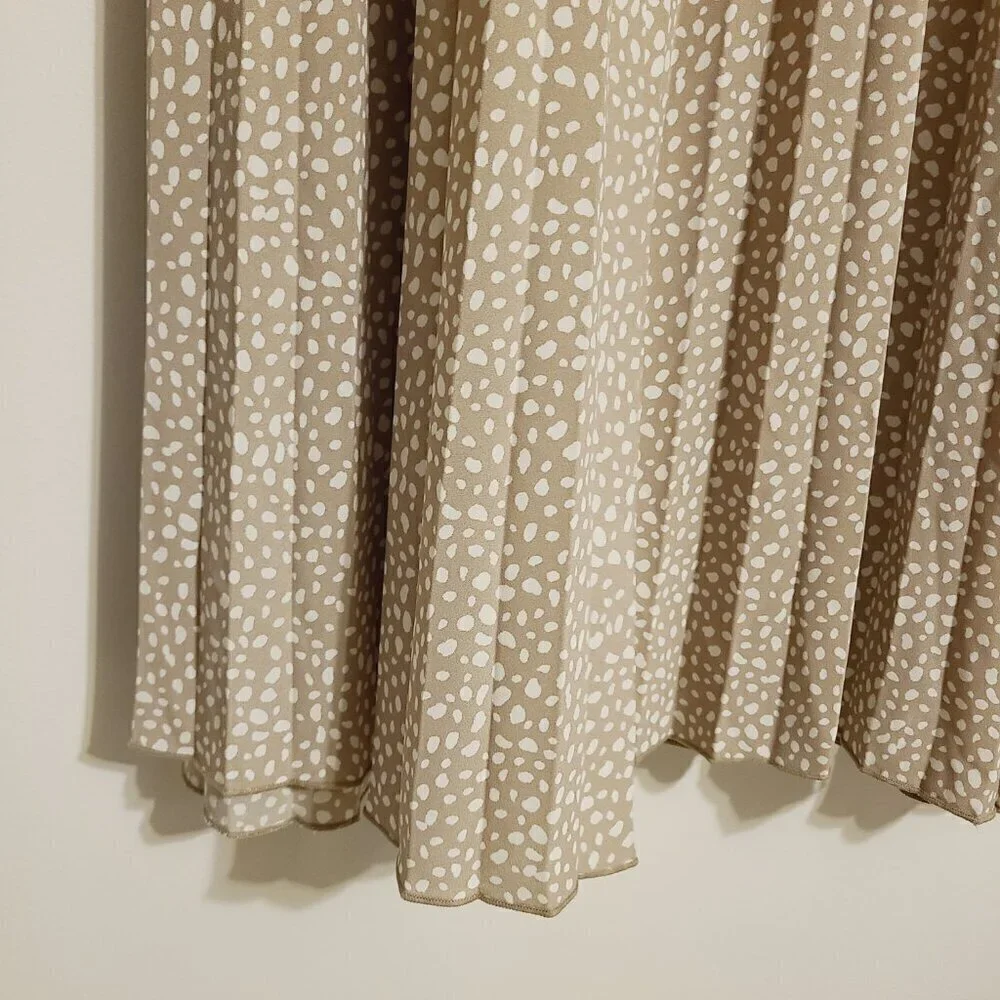 Vince Camuto | Women's Tan Polka Dot Midi Length Pullon Pleated Skirt (Size XXL)